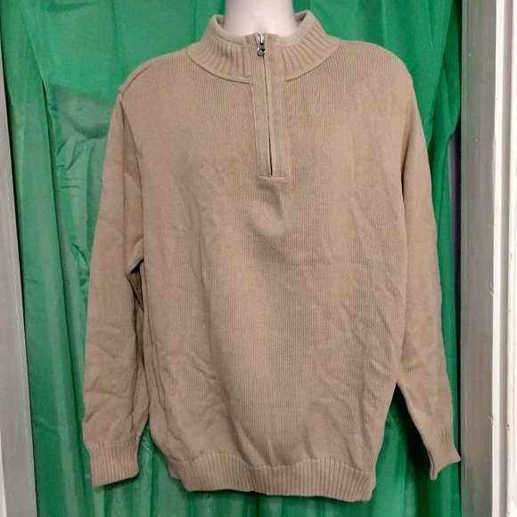 Fleece Lined 1/4 Zip Easy Care Cotton Sweater NWT - Picture 1 of 8